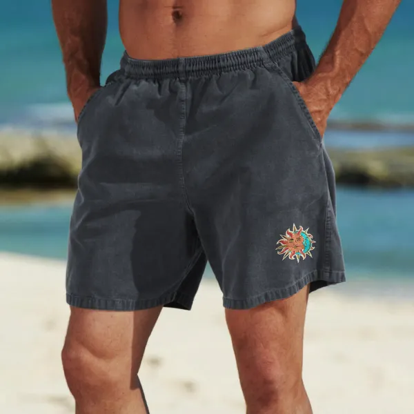 Unisex Retro Surf Elastic Waist Shorts - Dozenlive.com 