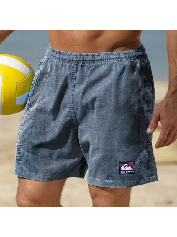 Vintage Men's Quicksilver Print Surf Shorts Holiday Casual Beach Shorts - Timetomy.com 