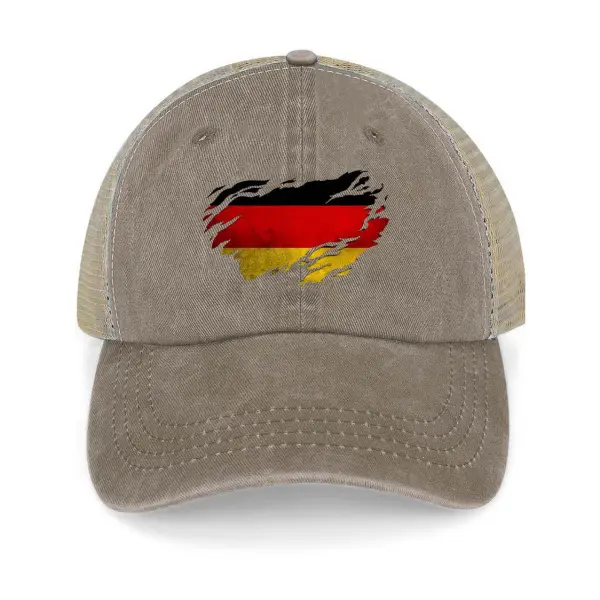 Vintage German Flag Washed Cotton Panel Mesh Sun Hat - Rabclub.com 