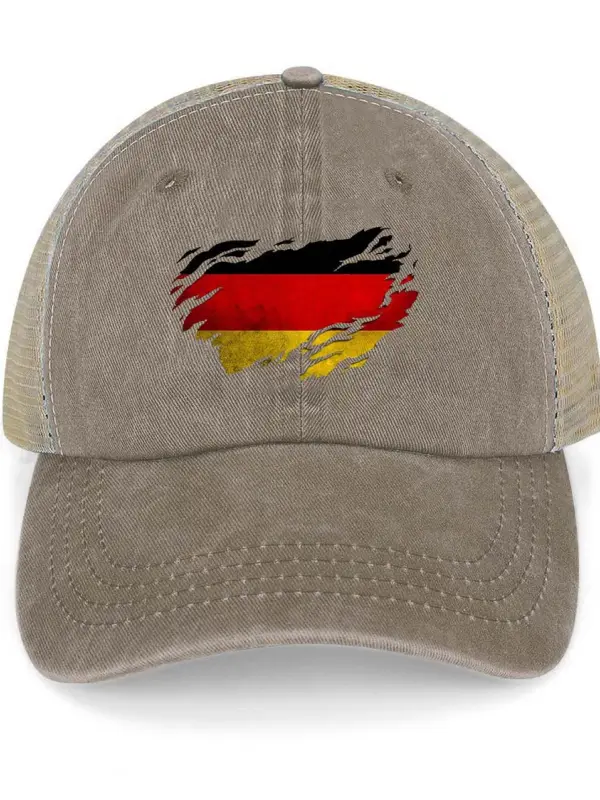 Vintage German Flag Washed Cotton Panel Mesh Sun Hat - Simplyion.com 