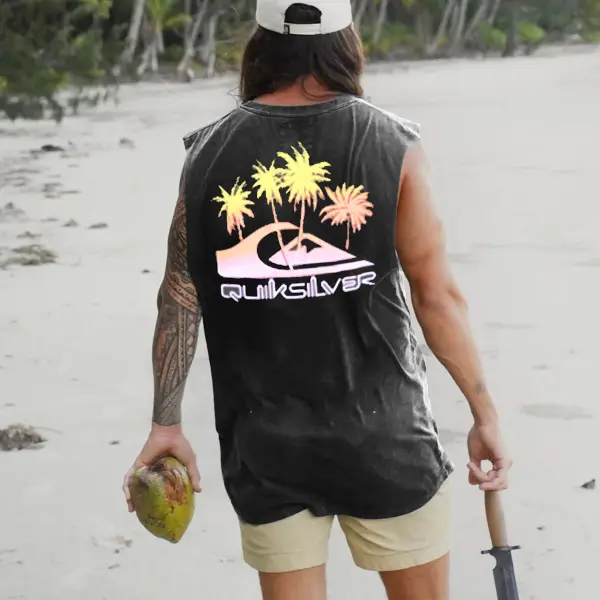 Men's Vintage Palm Tree Quiksilver Surf Sleeveless - Salolist.com 