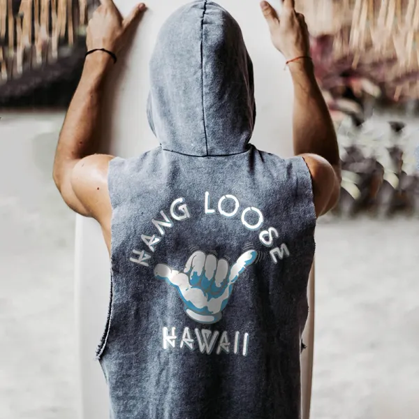 Men's Hawaiian Gesture Print Hooded Tank Top - Mobivivi.com 