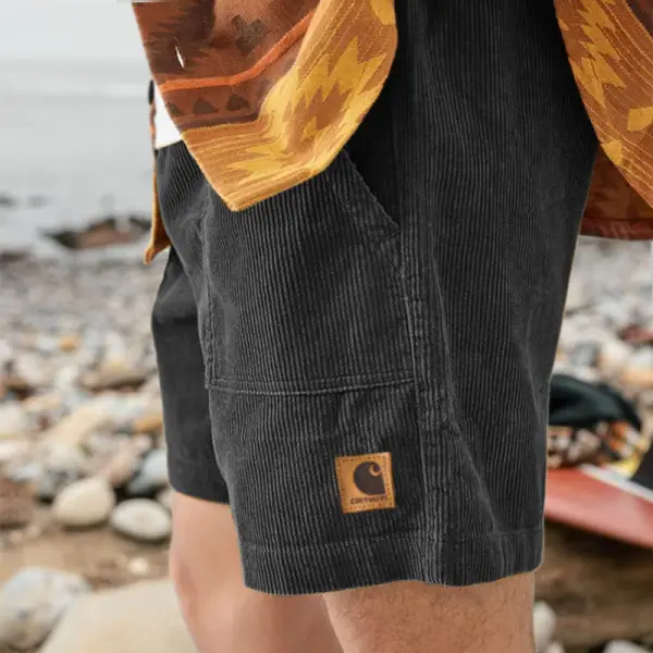 Men's Surf Shorts Simple Pocket Corduroy Shorts Beach 5 Inch Shorts Daily Versatile Black - Wayrates.com 