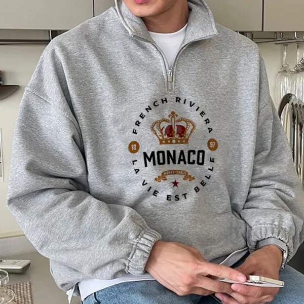 Unisex Monaco Sweatshirt Monte Carlo Print Half-Zip Sweatshirt - Albionstyle.com 
