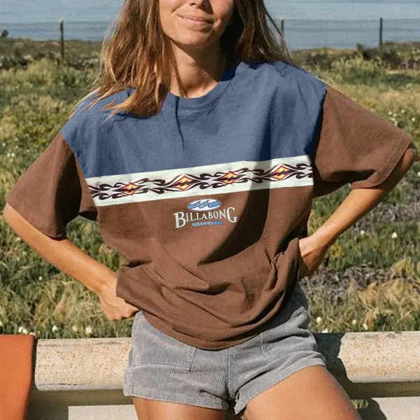 Casual Vintage Patchwork Surf T-shirt - Elementnice.com 