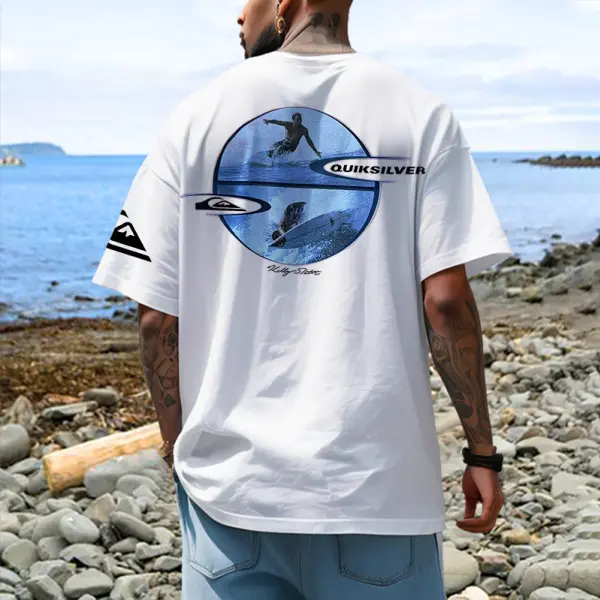 Men's Quiksilver Surf Beach Loose Short Sleeve Oversized T-Shirt - Cotosen.com 