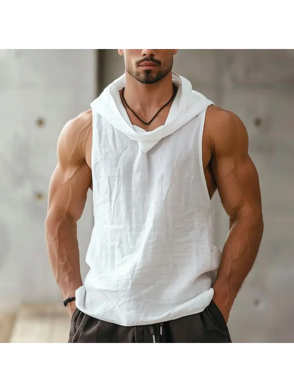 Men's Linen Breathable Hooded Sleeveless Shirt - Minicousa.com 