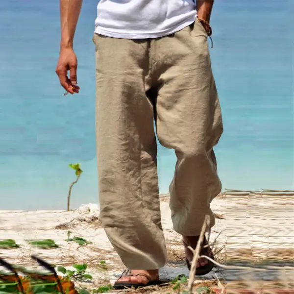 Mens Cotton And Linen Summer Beach Loose Pants - Salolist.com 