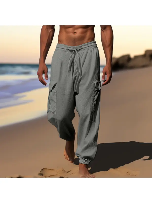Pantalon En Lin Uni Pour Hommes, Vacances à La Plage - Ininrubyclub.com 