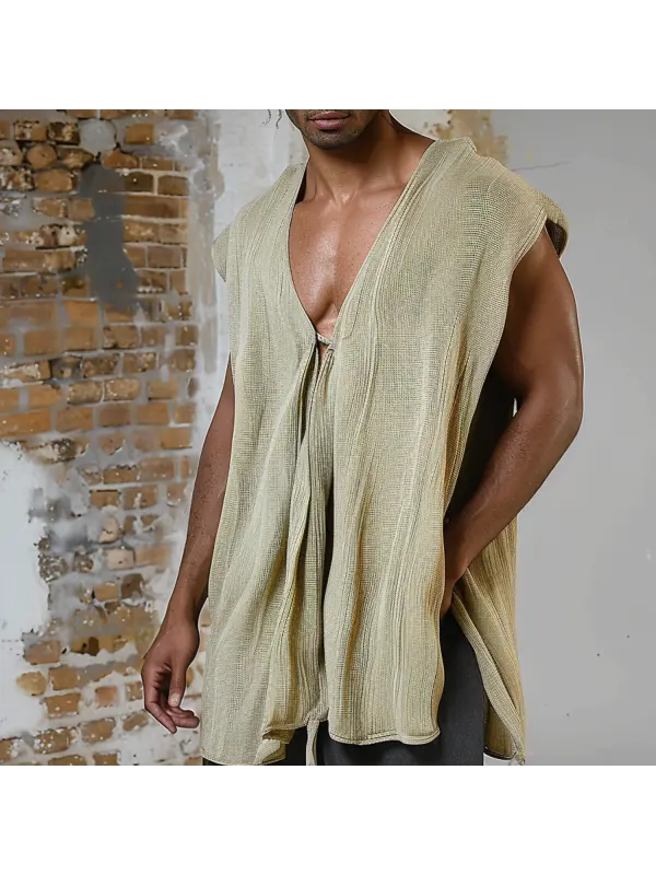 Men's Loose Linen Sleeveless Shirt - Ininrubyclub.com 