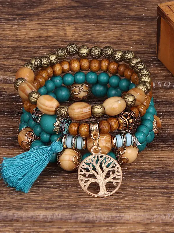 Boho Multi-layered Wooden Beaded Bracelet - Menwyx.com 