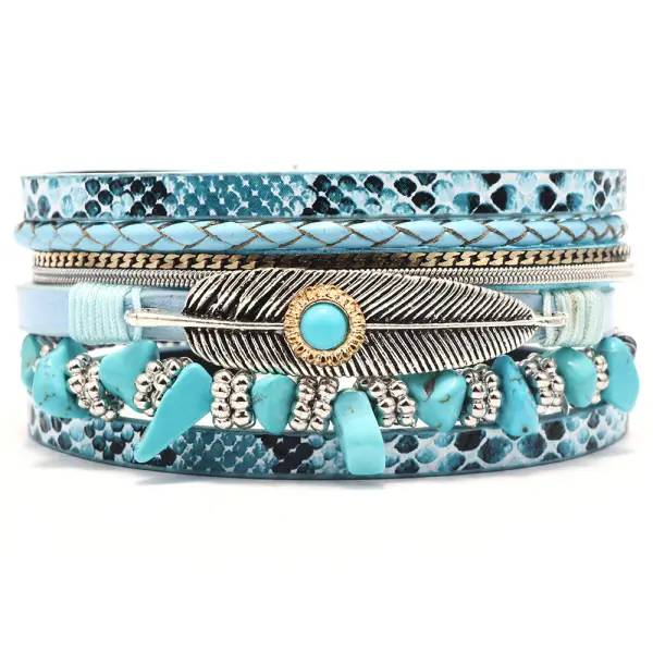 Men's Bohemian Ethnic Wrap Gravel Layered Bracelet - Salolist.com 