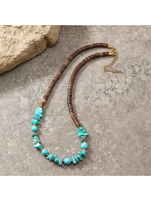 Simple Natural Gravel Spacer Handmade Coconut Shell Necklace European And American Cross-border Hip-hop Turquoise Clavicle Chain - Realyiyi.com 