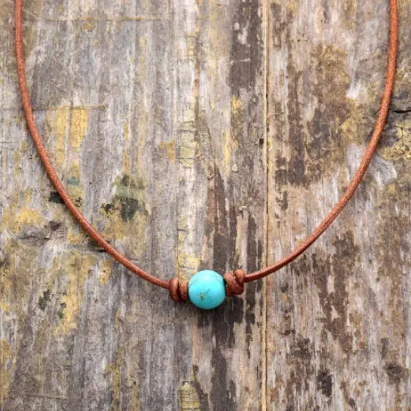 Unisex Vintage Turquoise Pendant Simple Ethnic Style Necklace - Albionstyle.com 