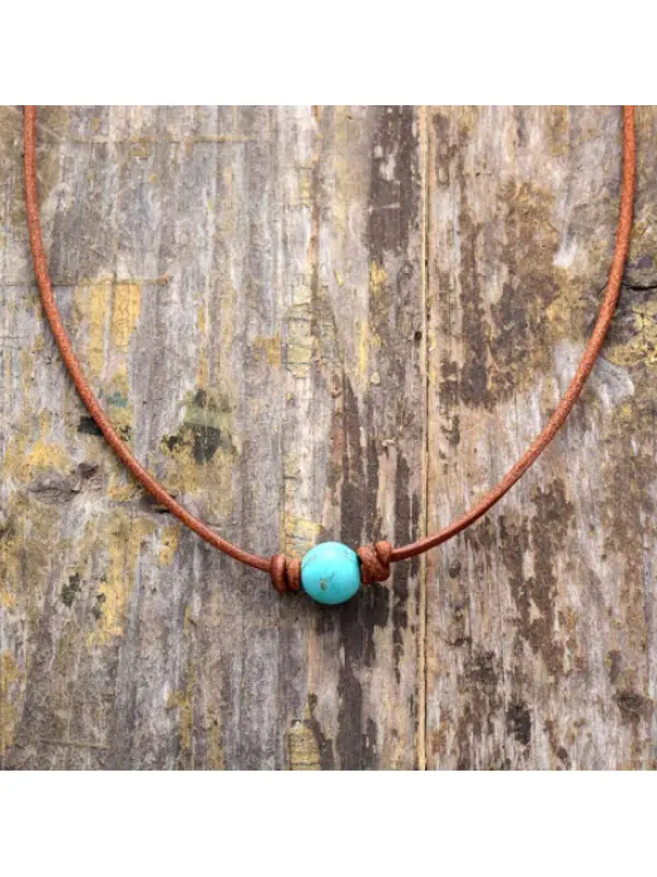 Unisex Vintage Turquoise Pendant Simple Ethnic Style Necklace - Aptkoi.com 