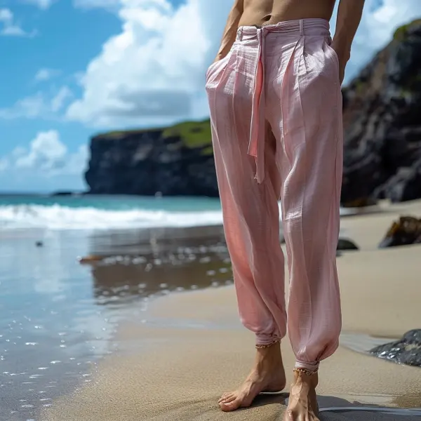 Men's Casual Retro Linen Trousers Holiday Seaside Ethnic Style Linen Trousers - Dozenlive.com 