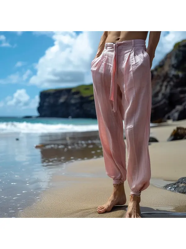 Men's Casual Retro Linen Trousers Holiday Seaside Ethnic Style Linen Trousers - Anrider.com 