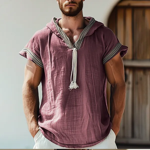 Men's Bohemian Casual Hooded Sleeveless Linen Shirt - Dozenlive.com 