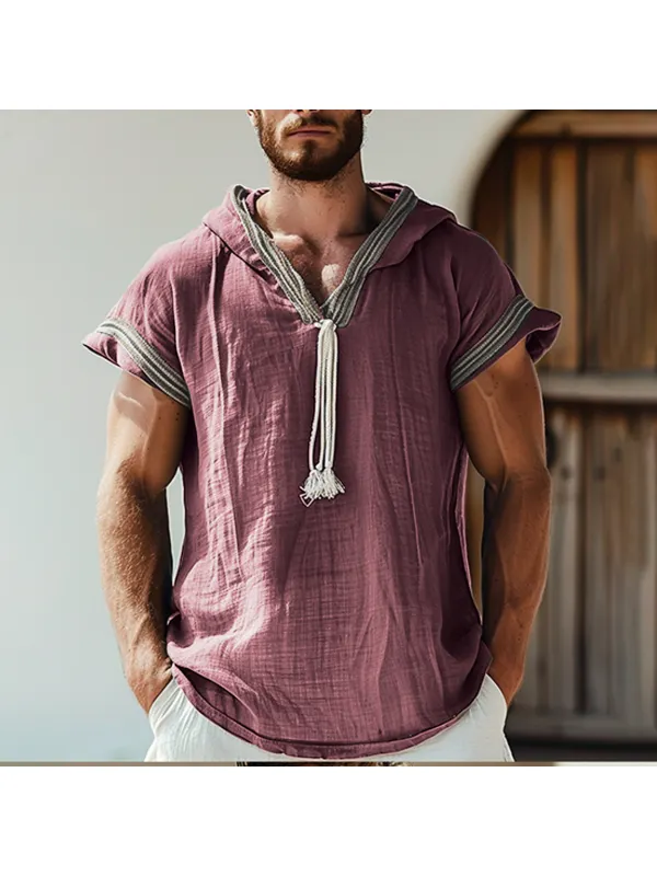 Men's Bohemian Casual Hooded Sleeveless Linen Shirt - Anrider.com 