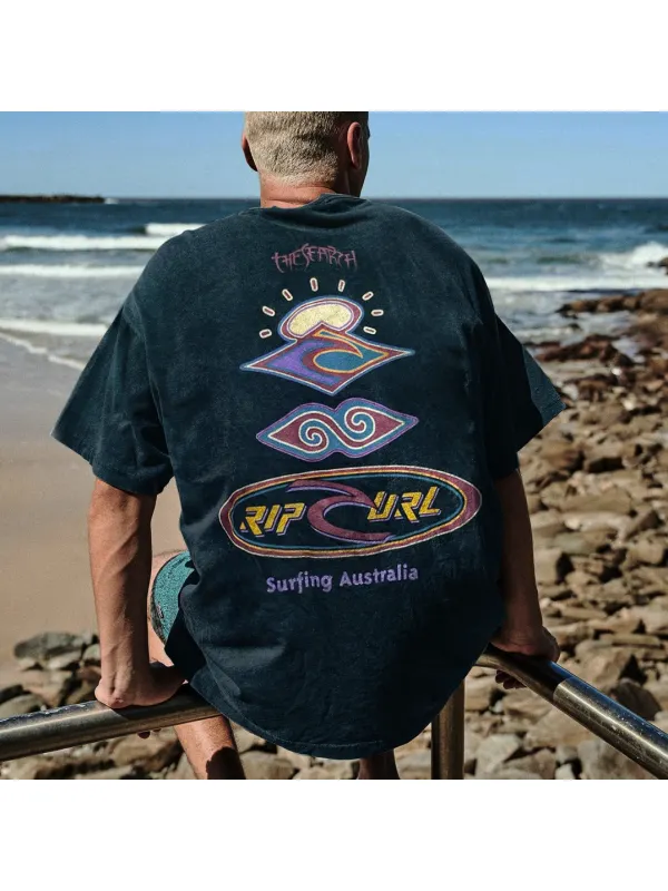 Oversized Retro Casual Print Surf T-Shirt - Anrider.com 
