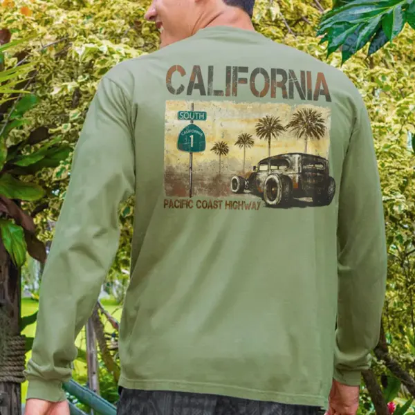 Men's Surfing Long Sleeved Round Neck Beach California Printed T-shirt - Wayrates.com 