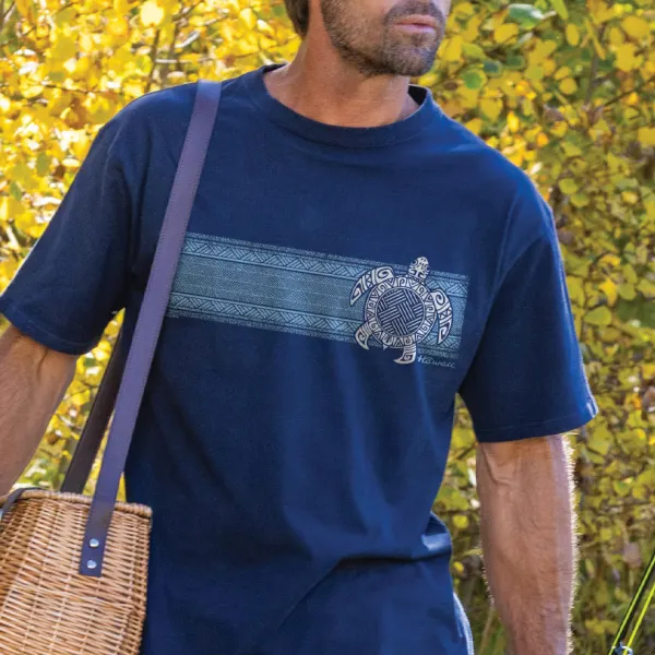 Printed Short Sleeve Knit Sweater Navy - Albionstyle.com 