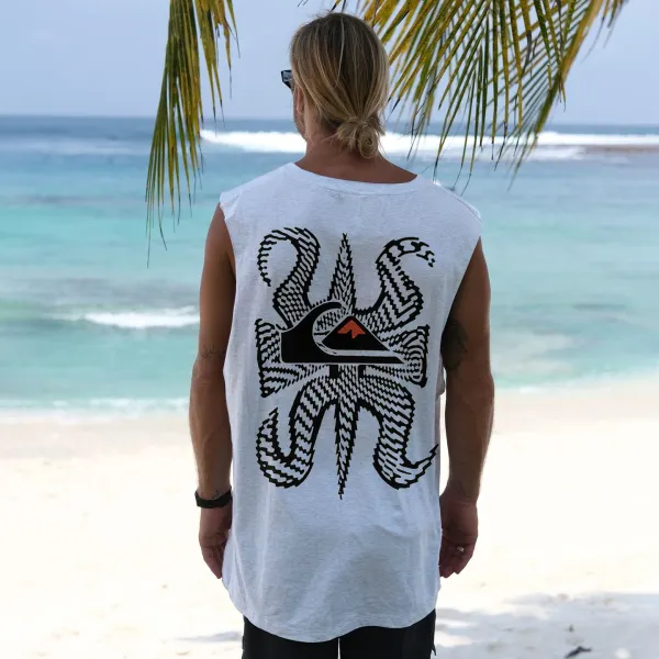 Vintage Unisex Oversized Sleeveless T-shirt Seaside Holiday Surfing Print Vest - Albionstyle.com 