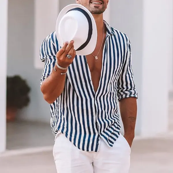 Mens Navy Striped Shirt - Albionstyle.com 