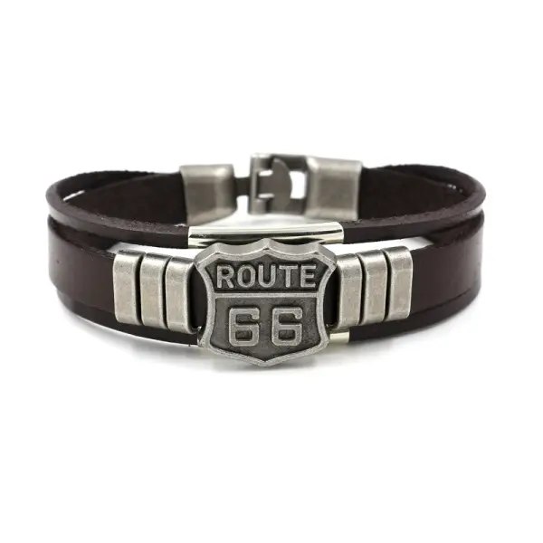 U.S. Route 66 Leather Bracelet - Upgradecool.com 