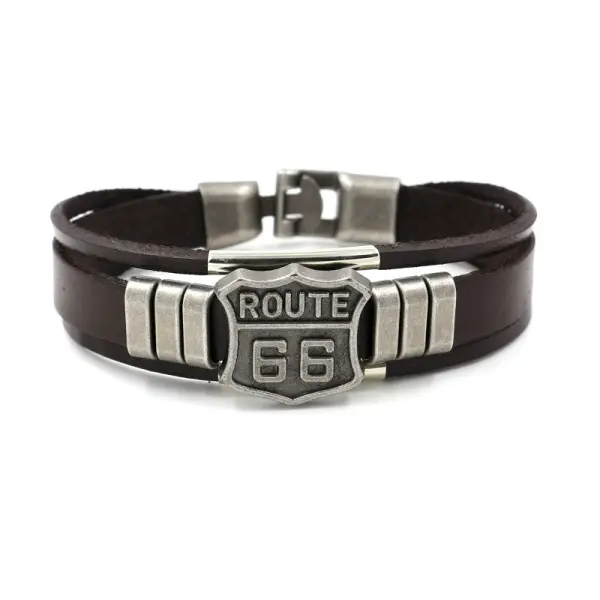 U.S. Route 66 Leather Bracelet - Elementnice.com 