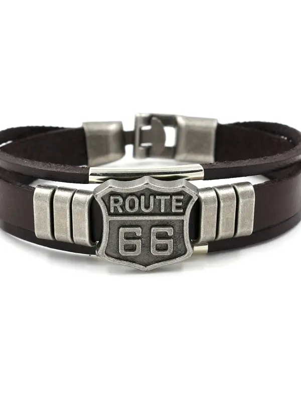 U.S. Route 66 Leather Bracelet - Wantbright.com 