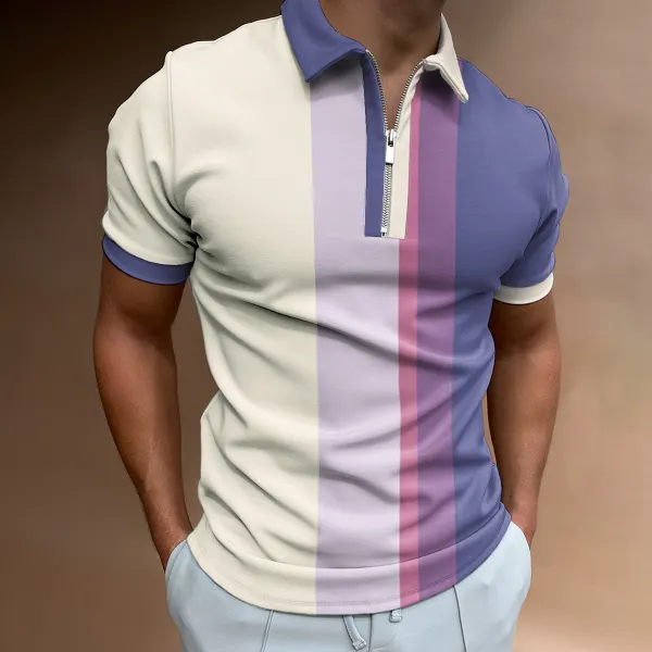 Contrasting Color Short-sleeved Polo Shirt - Keymimi.com 