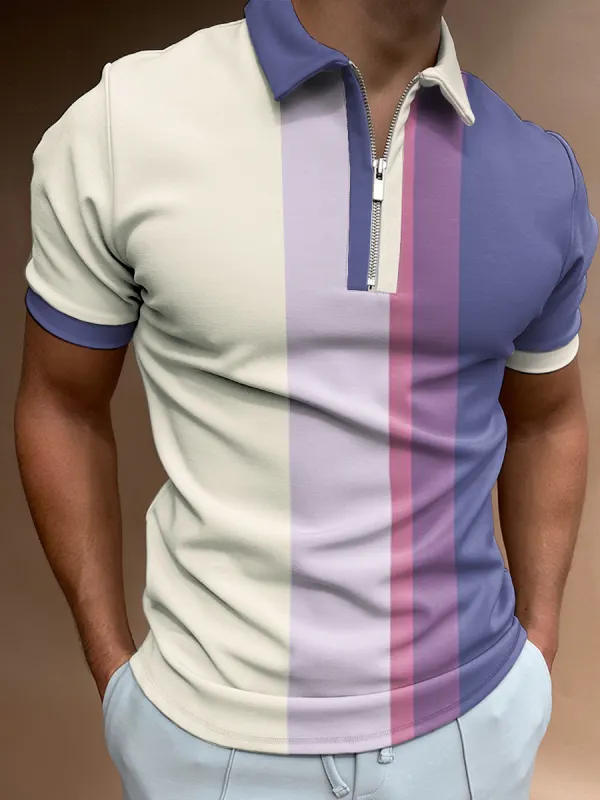 Contrasting Color Short-sleeved Polo Shirt - Sunshinenice.com 