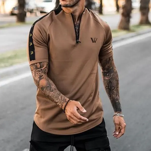 Stand-up Collar Zipper Casual Sports T-shirt - Kalesafe.com 