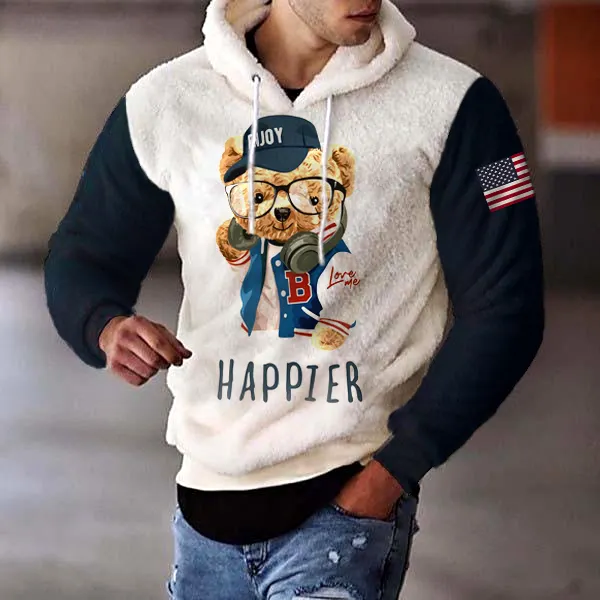 American Flag Bear Lamb Wool Warm Hoodie - Wayrates.com 