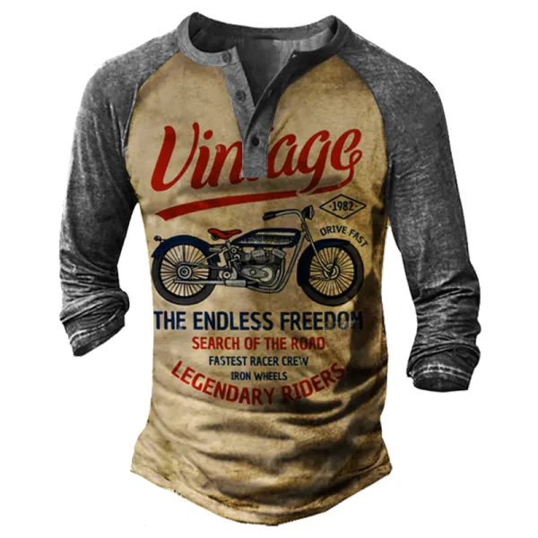 Vintage Motorcycle Racing Men's Print Henley Shirt Only $27.89 - Wayrates.com 