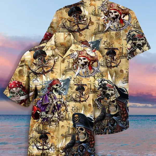 Men's Pirate Beach Short Sleeve Shirt Two Piece Suit - Kalesafe.com 