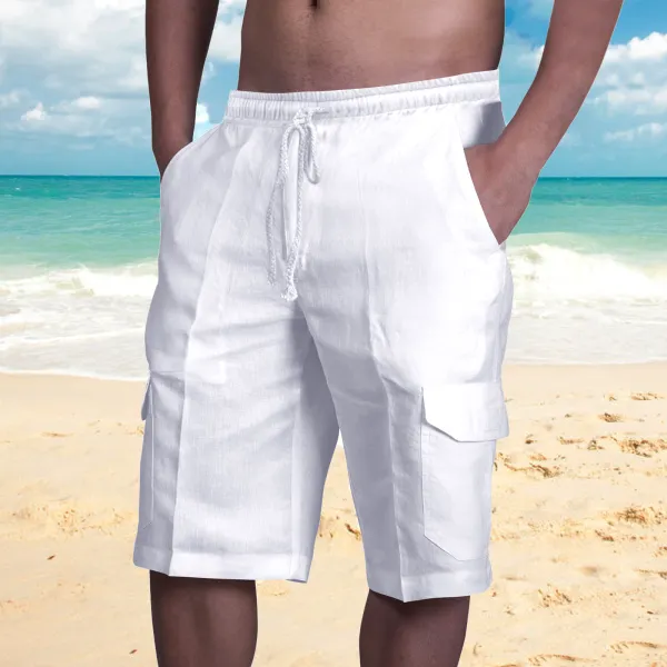 Men's Linen Double Pocket Tethered Beach Cargo Shorts Only $29.89 - Wayrates.com 