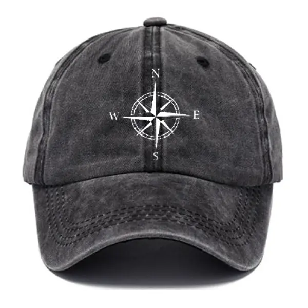 Men's Compass Print Washed Cotton Peaked Cap Only $10.89 - Wayrates.com 