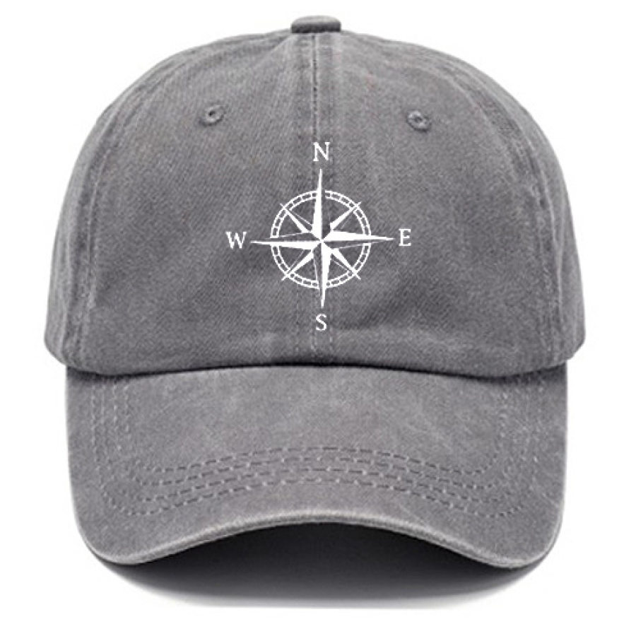 

Men's Compass Print Washed Cotton Peaked Cap