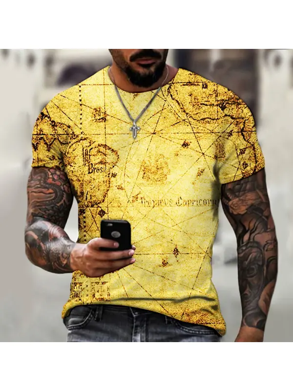 Men's Map Print Casual T-Shirt - Timetomy.com 