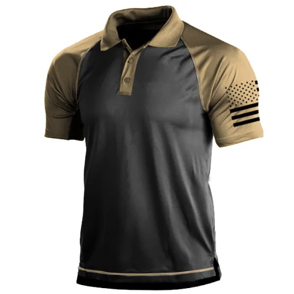 Men's Outdoor American Flag Tactical Sport PoLo Neck T-Shirt - Kalesafe.com 