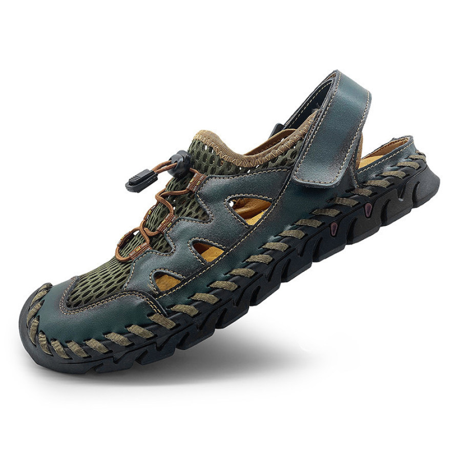 

Real Cowhide Slippers Outdoor Mesh Fork Leather Sandals