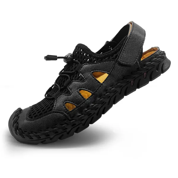 Real Cowhide Slippers Outdoor Mesh Fork Leather Sandals - Elementnice.com 