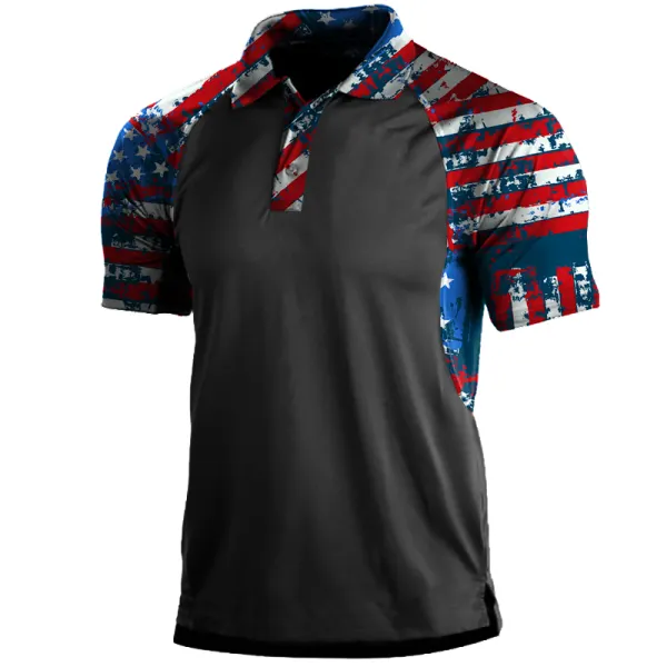 Men's American Flag Patchwork Print Polo Neck T-Shirt Only $8.89 - Wayrates.com 