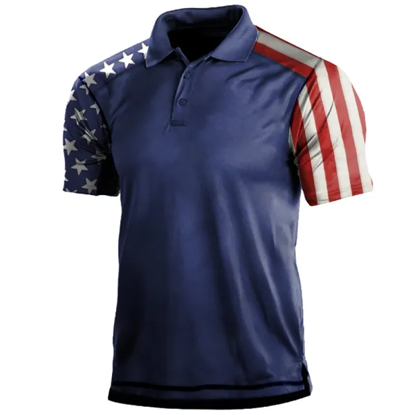 Men's Outdoor American Flag Print Polo Neck T-Shirt Only 918.89₽ - Wayrates.com 