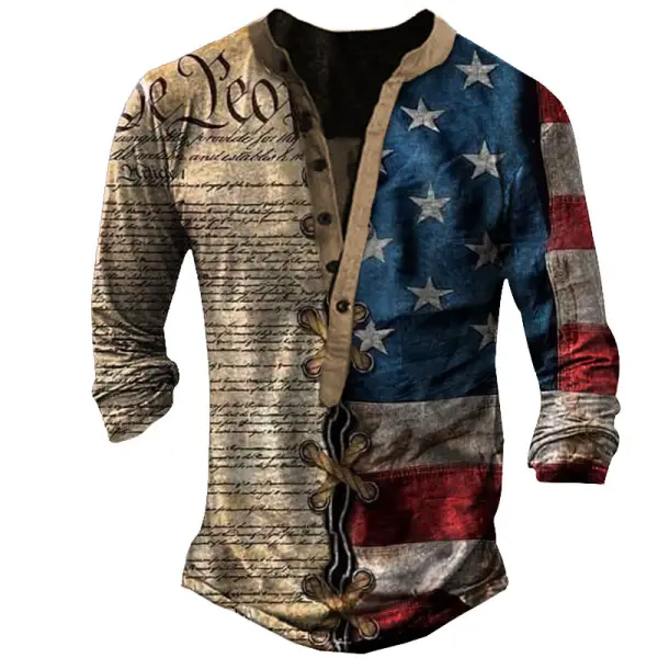 Men's American Flag Vintage Henley T-Shirt Only $10.89 - Wayrates.com 