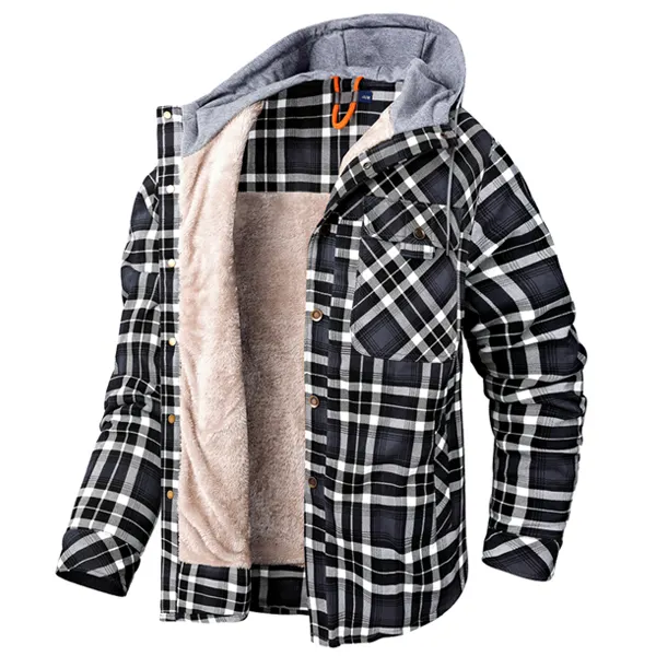 Men's Outdoor Retro Plaid Thermal Hooded Jacket - Cotosen.chimpone.com 