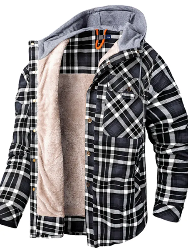 Men's Outdoor Retro Plaid Thermal Hooded Jacket - Simplyion.com 