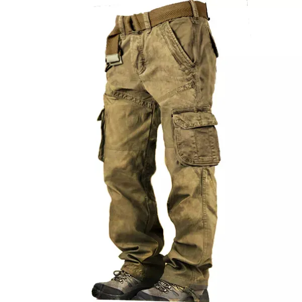 Men's Outdoor Vintage Washed Cotton Washed Multi-pocket Tactical Pants - Elementnice.com 
